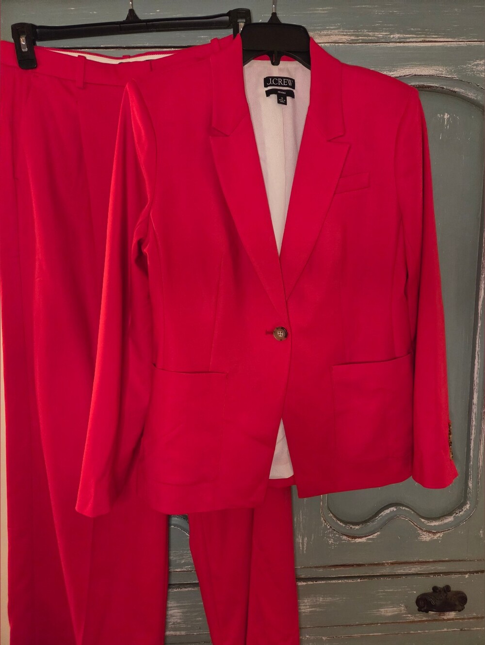 J. Crew Suit Helena Blazer Essential Wide Leg Trouser Red